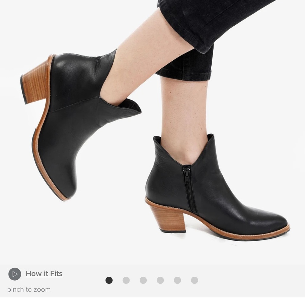 Poppy Barley 2.5 Point Black Leather Ankle Booties with Tan Wood Heel